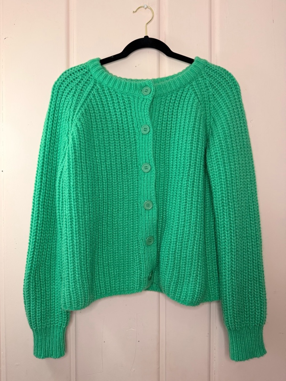 Green Chunky Button-Front Women's Knit Sweater SzMedium